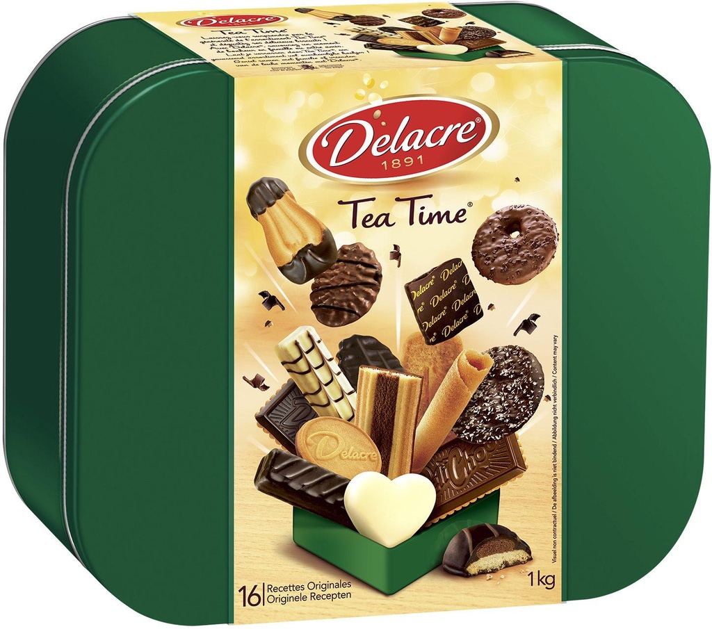 Delacre Tea Time Assorted Biscuits Metal Tin - 1kg