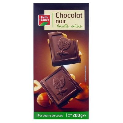 CHOCOLAT NOIR NOISETTES ENTIERES BF TABLETTE 200 G