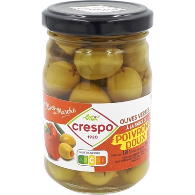 Olives vertes à la farce de poivron doux - Bocal 21 cl
