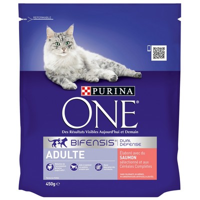 PURINA ONE Adult Cat with Salmon & Whole Grains - 450 g - Kibble for Adult Cats