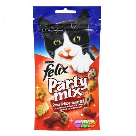 FELIX Party Mix Saveur Grillade : Bœuf, Poulet, Saumon - 60 g - Friandises pour chat