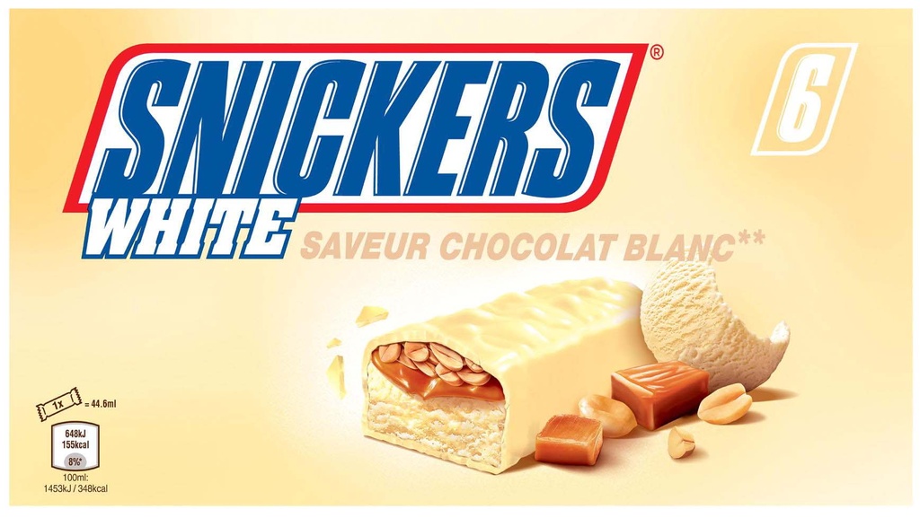Snickers White Ice Cream Bars - x6 - 276.6ml