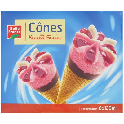 Belle France Vanilla Strawberry Cones Box of 6 x 120ml