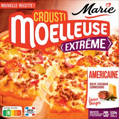 Pizza CroustiMoelleuse Extrême - Américaine - bœuf, cheddar, cornichons, sauce burger 530g