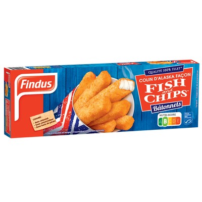 Bâtonnets façon Fish & Chips* 364g *Colin d'Alaska MSC en beignet croustillant (frites non incluses).