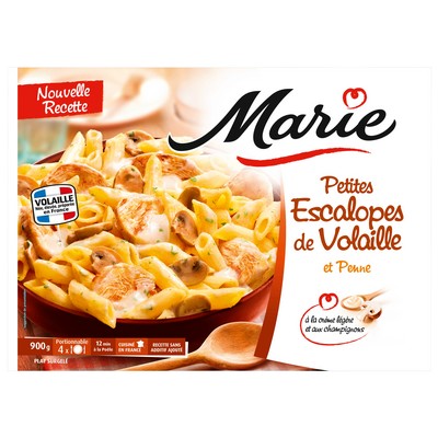 Petites Escalopes de Volaille et Penne CHAMPIGNONS DE PARIS CUISINES A LA CREME MARIE 900G