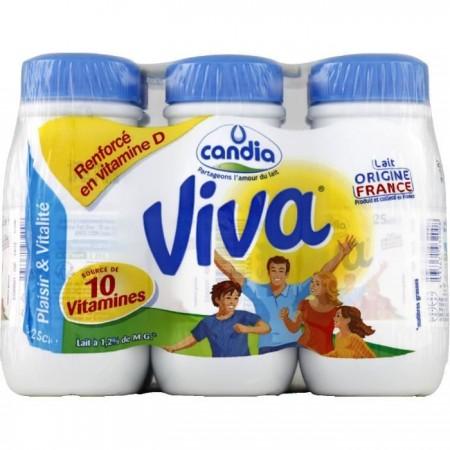 Lait Vitaminé - source de 10 vitamines calcium et vitamine D - Viva - Candia - bouteilles 6x25cl