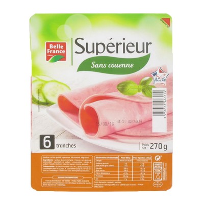 JAMBON CUIT SUP DD X 6 TRANCHES BF BARQUETTE 270 G