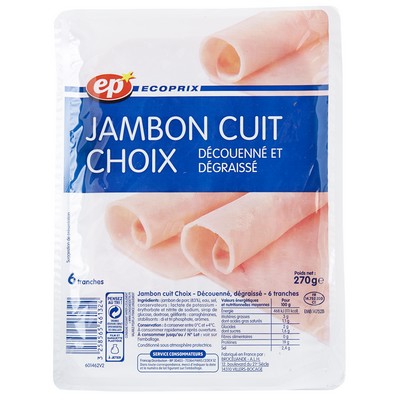 JAMBON CUIT CHOIX DD X6 TRANCHES EP BARQUETTE 270G