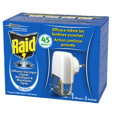  RAID DIFFUSEUR ÉLECTRIQUE LIQUIDE RÉPULSIF MOUSTIQUES 45 NUITS X1