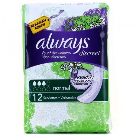 Always Discreet Serviettes Pour Fuites Urinaires Femmes Normal 12 Serviettes