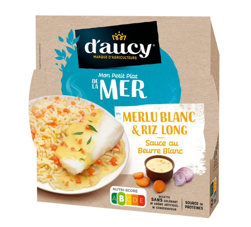 BARQUETTE 300G MICRO-ONDABLE FILET DE MERLU BLANC ET SON RIZ SAUCE AU BEURRE BLANC DAUCY
