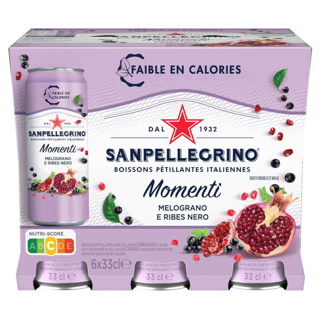 SANPELLEGRINO Momenti Boisson Pétillante Grenade Cassis 6X33CL