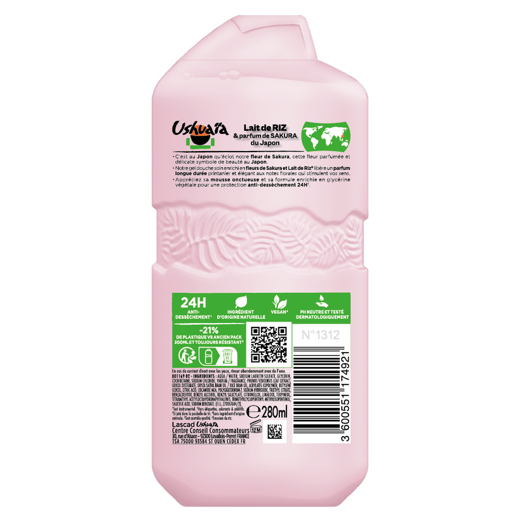Ushuaïa Gel Douche Sakura 280ml