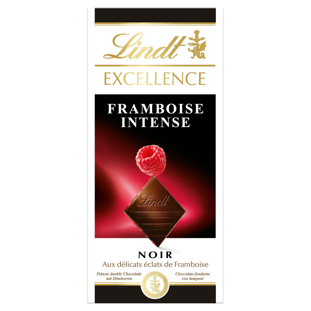 LINDT Excellence Tablette Chocolat Noir Framboise Intense 100g