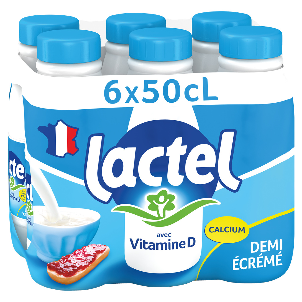 Lactel Semi-Skimmed Milk with Vitamin D UHT Bottle 6x50cl