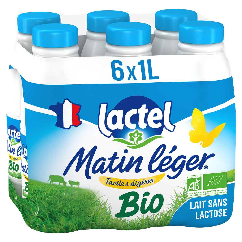 Organic Lactose-Free Milk 1.2% Matin Léger LACTEL UHT Bottle 6x1L
