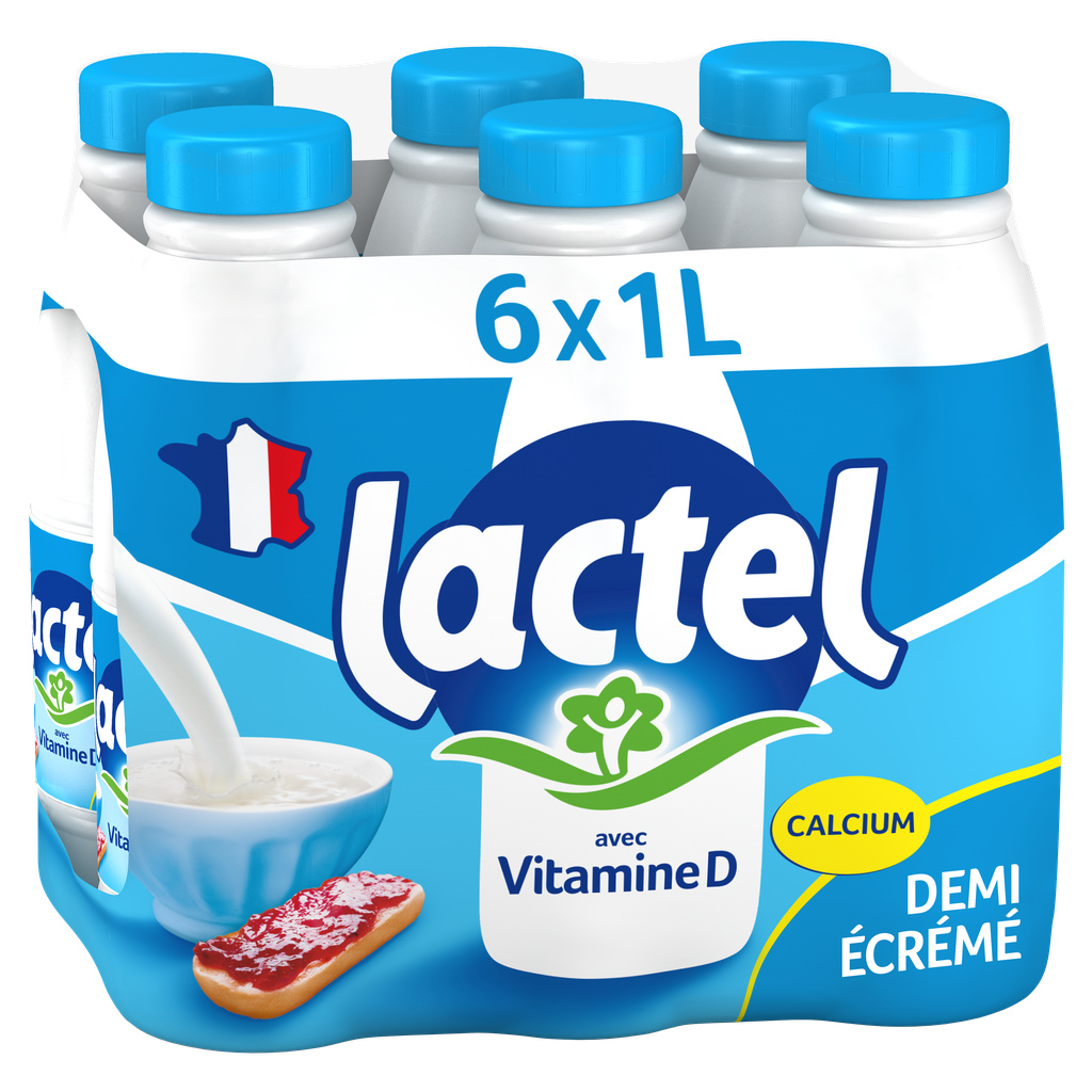Lactel Semi-Skimmed Milk Vitamin D UHT Bottle 6x1L