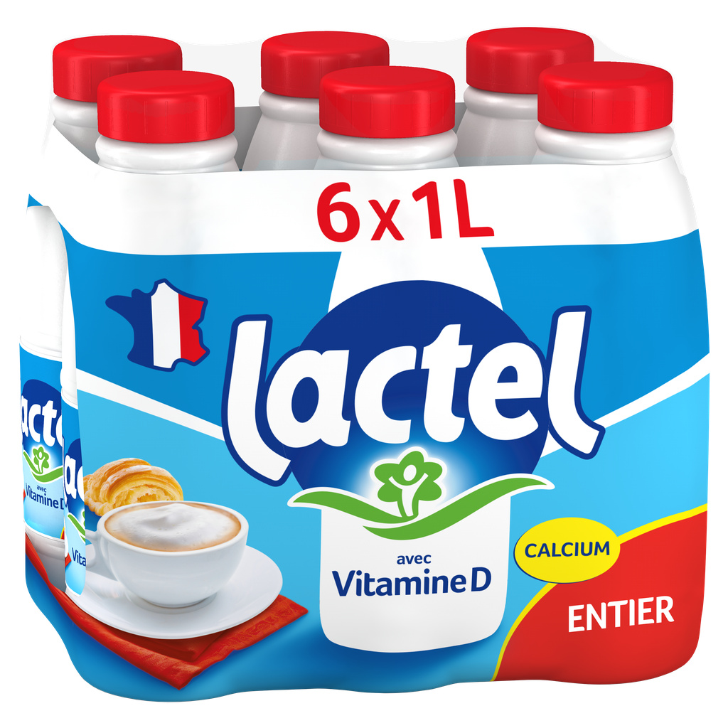 Whole Milk with Vitamin D LACTEL UHT Bottle 6x1L