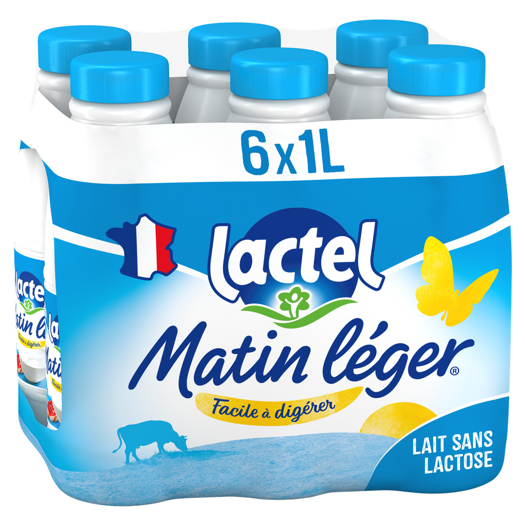 Matin Léger Lactel Lactose-Free Milk 1.2% Fat UHT Bottle 6x1L