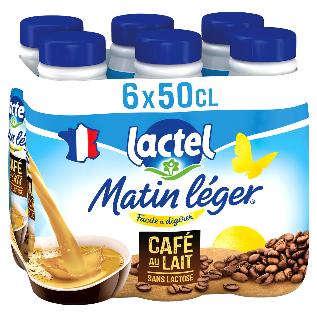 Matin Léger Lactel Lactose-Free Coffee Milk UHT Bottle 6x50cl