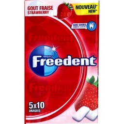 [144501] Freedent Multipack de 5 étuis de 10 dragées Goût Fraise 70G