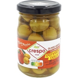 [230425] JAR 120 SWEET PEPPER FILLED OLIVES CRESPO