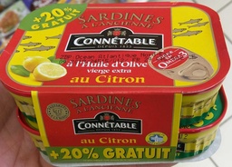 [771865] Lot de 2 x 1/6 Sardines à l'huile d'olive vierge extra et au citron 115g Connétable