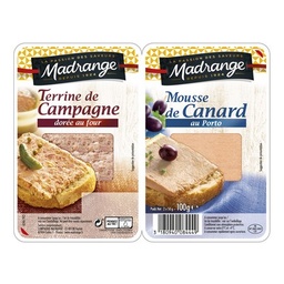 [935841] TERRINE DE CAMPAGNE DOREE AU FOUR ET MOUSSE DE CANARD AU PORTO 2X50G MADRANGE