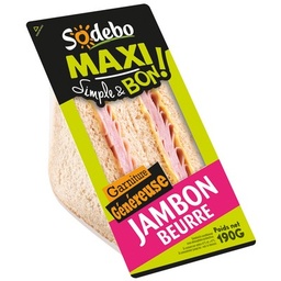 [950329] SODEBO SANDWICH MAXI SIMPLE&BON CLUB 190G JAMBON BEURRE