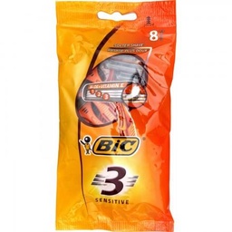 [830687] BIC 3 Sensitive - Rasoirs jetables homme, dotés de la technologie 3 lames pour un rasage de près confortable - Pochette de 8