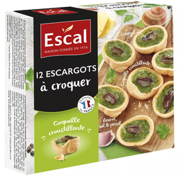 [638502] Escal, 12 Escargots préparés en coquilles croustillantes à la Bourguignonne, surgelés, 100g