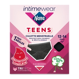 [654707] NANA 1 MENSTRUAL PANTIE FOR TEENS XS HIPSTER NOIR