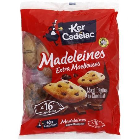 sachet 16 Madeleines maxi pépites de chocolat extra moelleuses 400g (emballage individuel)