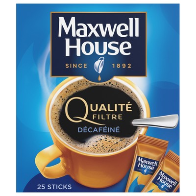 MAXWELL HOUSE FILTER QUALITY DECAFFEINATED INSTANT COFFEE STICKS X25 - 45G