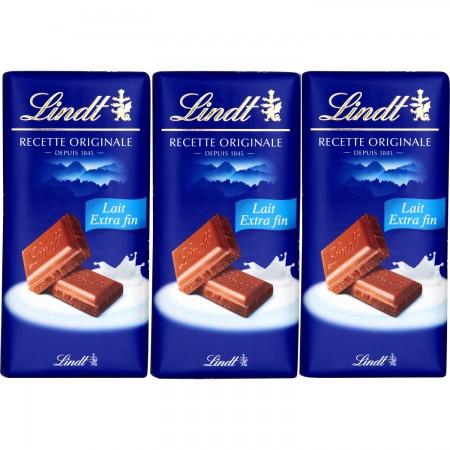 Lindt AUTHENTIQUE Milk Extra Fine Chocolate Bar 100g - Pack of 3