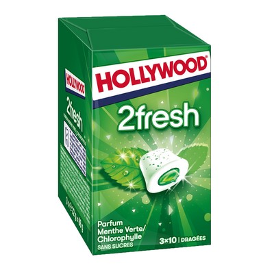Hollywood 2Fresh Menthe Verte s/sucres 3x10 Dragées 66g