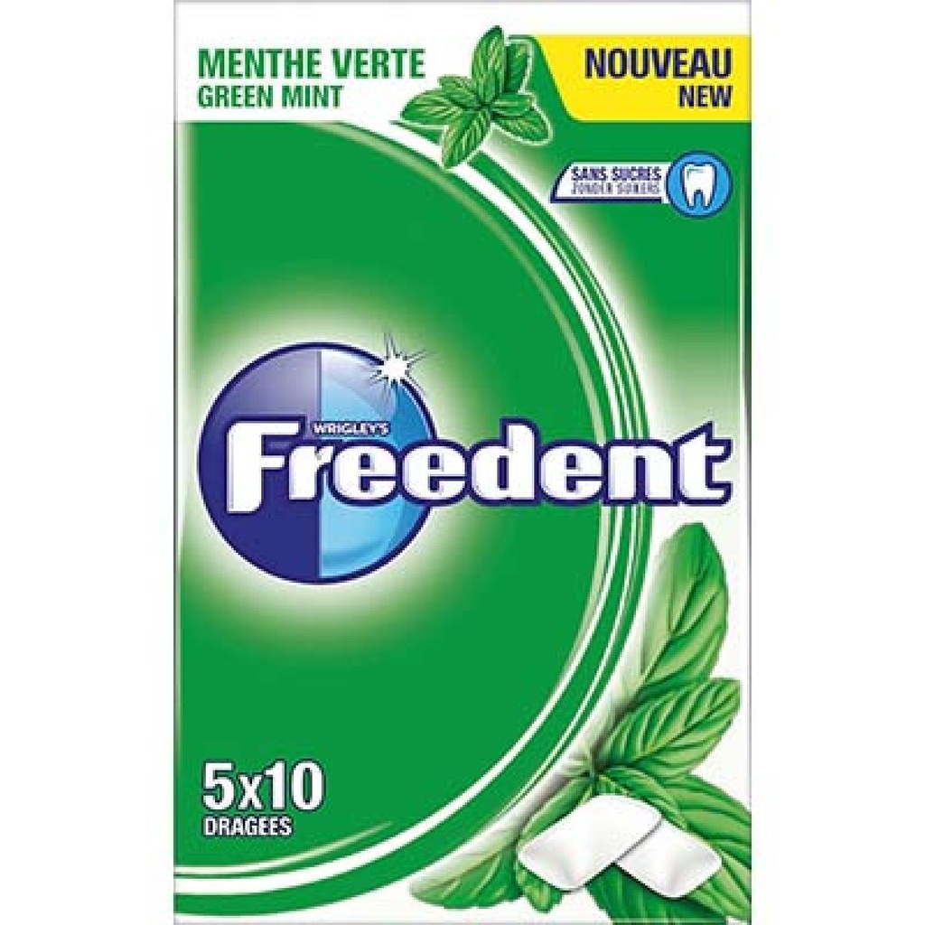 Freedent Multipack de 5 étuis de 10 dragées Menthe Verte 70G