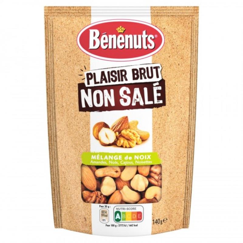 Bénénuts Plaisir brut Mélange de noix amandes, noix, cajous, noisettes 140 g