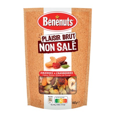 Bénénuts Plaisir brut Amandes et cranberries cajous, raisins, graines de courge 160 g