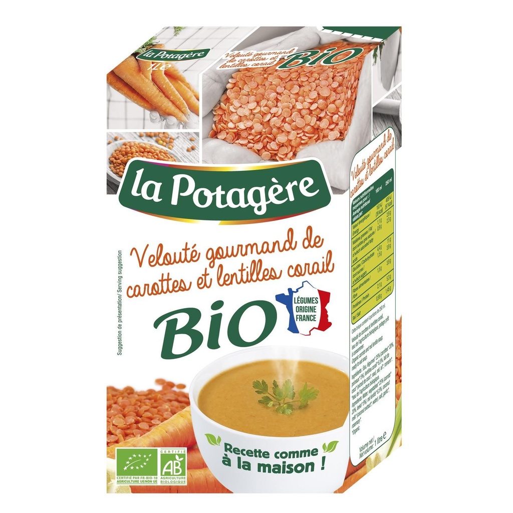 Velouté gourmand de carottes et lentilles corail Bio 2x30cl