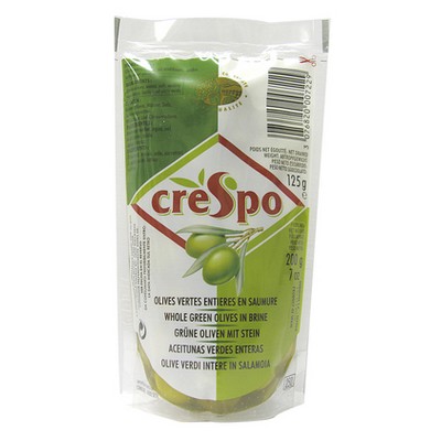 BAG FULL GREEN OLIVES 125G CRESPO