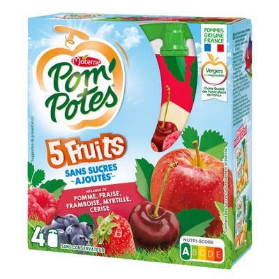 POM'POTES Fruit Pouches 5 Red Fruits 4x90g