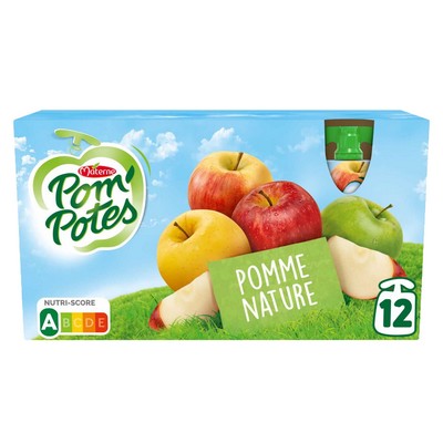 POM'POTES Compotes Gourdes Pomme Nature 12x90g