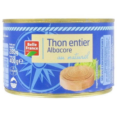 THON ENTIER ALBACORE AU NATUREL BF BOITE 1/2 400 G