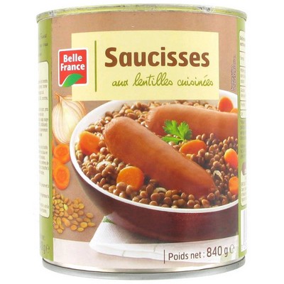 SAUCISSE AUX LENTILLES CUISINEES BF BOITE 4/4 840G