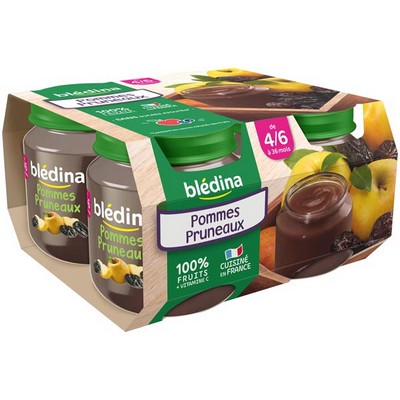 BLEDINA FRUIT POTS Apples Prunes 4x130g From 4/6 months