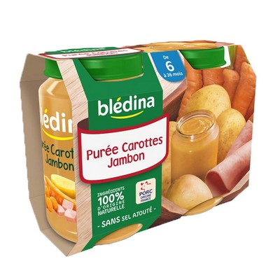 BLEDINA Jars Carrot and Ham Purée 2x200g From 6 Months