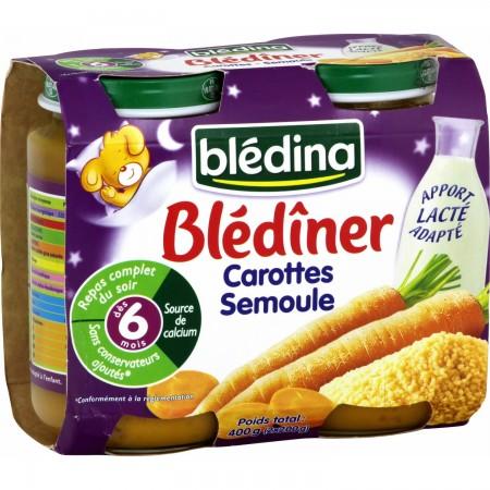 BLEDINA BLEDINER Jars Carrot Semolina 2x200g From 6 Months