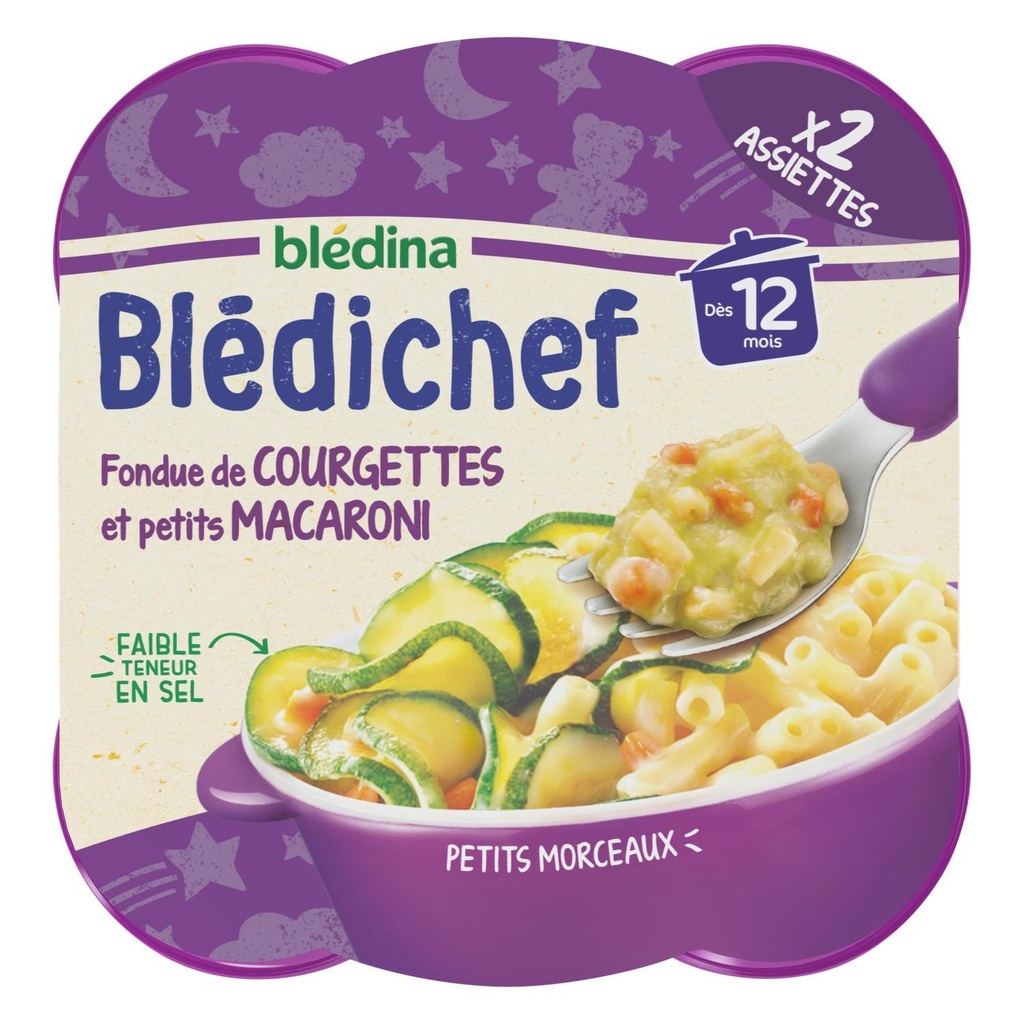 BLEDINA BLEDICHEF Fondue de Courgettes et Petits Macaroni 2x230g dès 12 mois